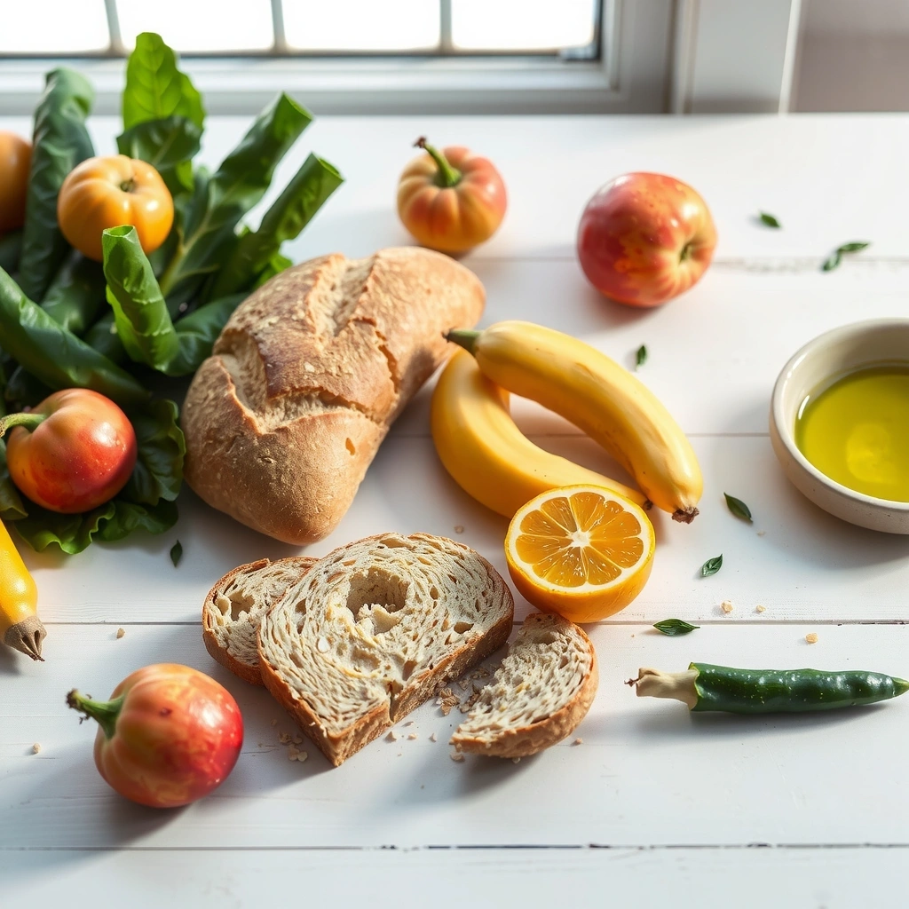 Frische saisonale Zutaten auf einem Holztisch